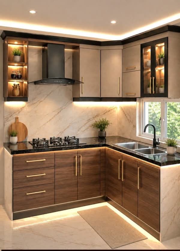Modern kitchen with decorative laminate cabinets